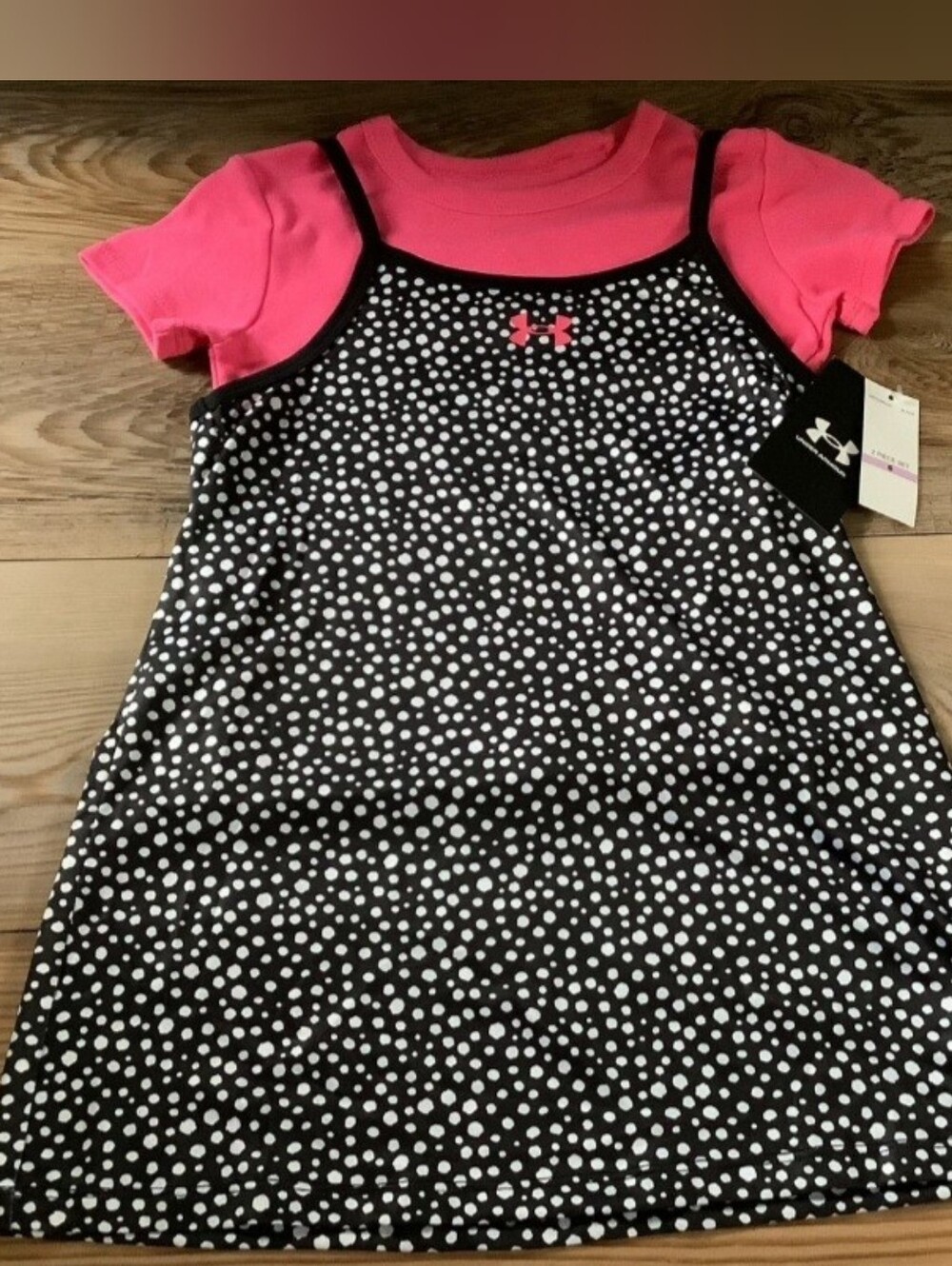 Under Armour Girls' Pink & Black Dot Tank Dress Set Size 5 Or 6(NWT)